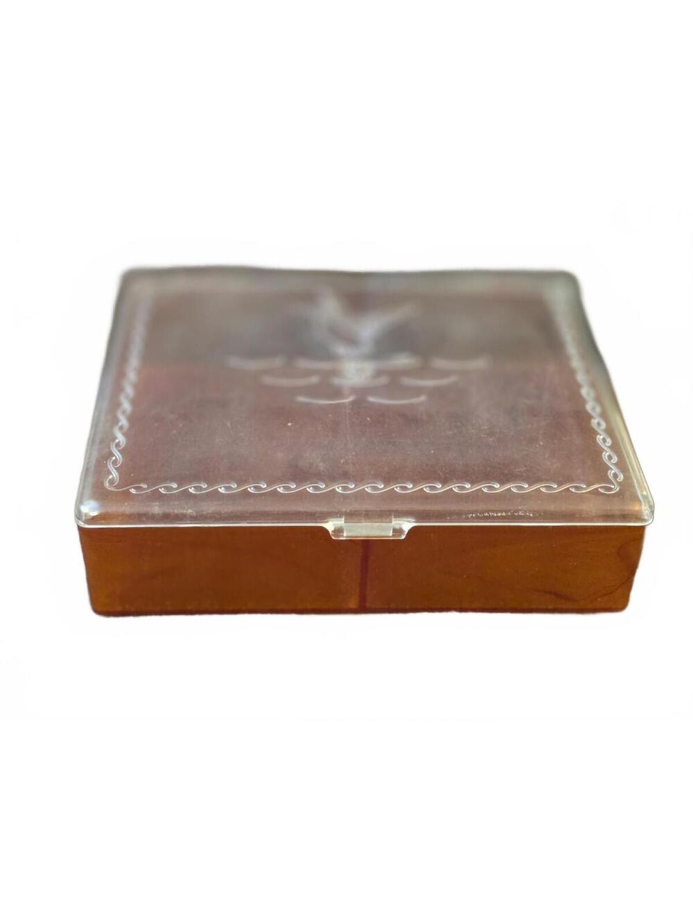Vintage 1950s Hommer Hanky Chest Box Amber Swirl Tortoise Plastic Valet Jewelry
